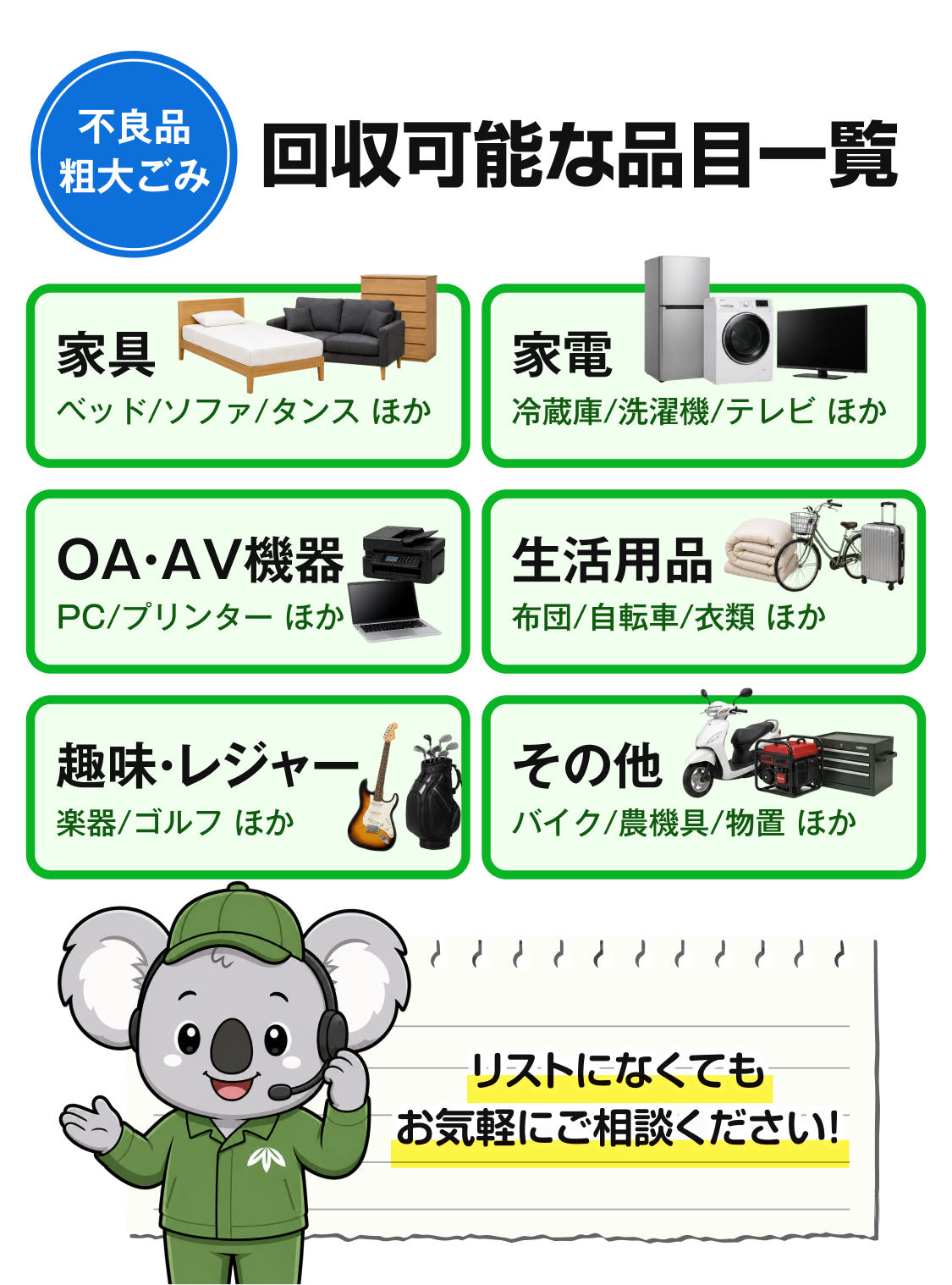 回収可能な品目一覧